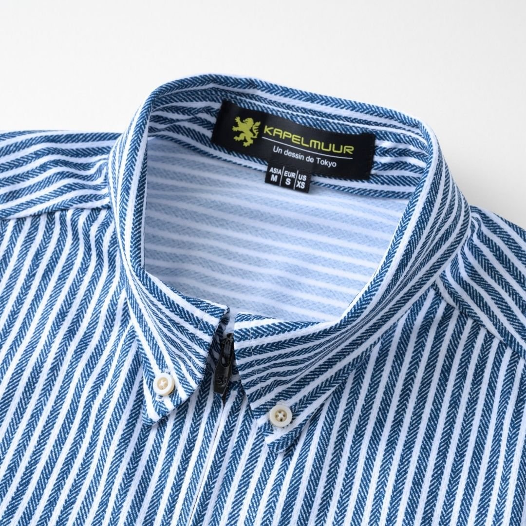 【直営店限定】長袖シャツジャージ　ヘリンボーンストライプ