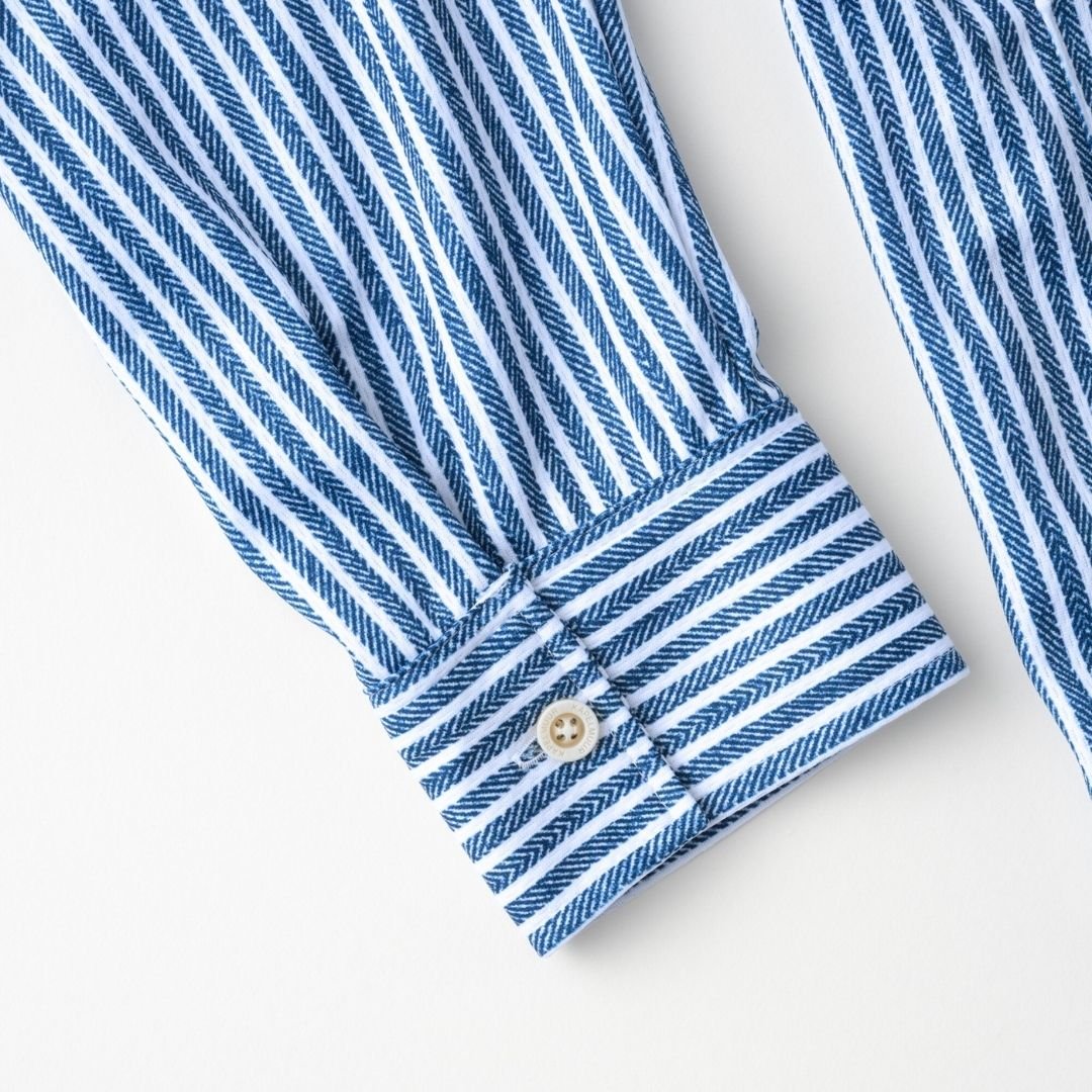 【直営店限定】長袖シャツジャージ　ヘリンボーンストライプ