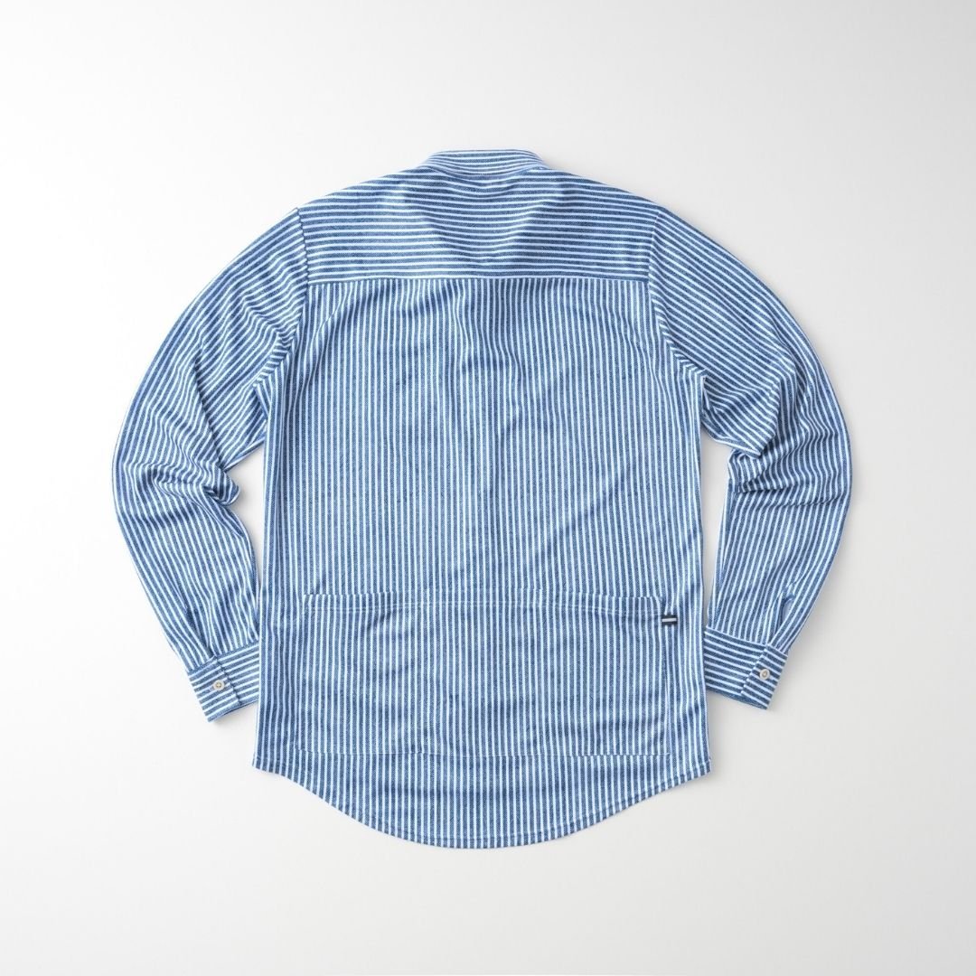 【直営店限定】長袖シャツジャージ　ヘリンボーンストライプ