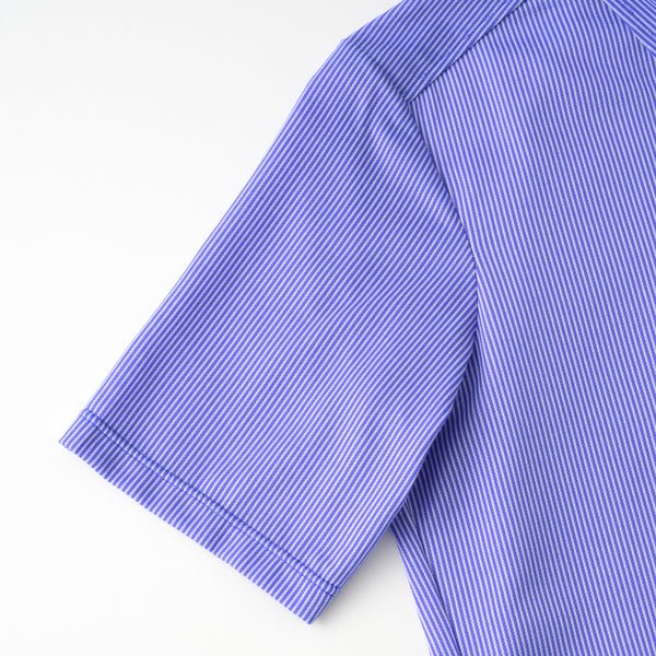 【直営店限定】半袖ニットシャツジャージ　ストライプ　ライトブルー