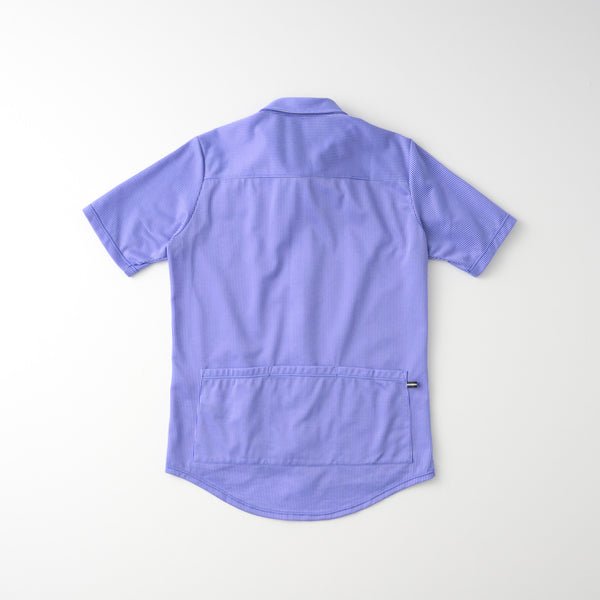 【直営店限定】半袖ニットシャツジャージ　ストライプ　ライトブルー